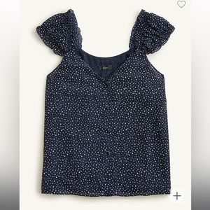 NWT J. Crew navy cap-sleeve soft gauze chiffon top in dot small